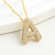 QVVWOPQ A-Z Bubble Letter Necklace Gold Rhinestone Letter Pendant Chain Layering Necklaces for Women Jewelry Gifts