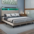 thumbnail image 2 of Dextrus King Bed Frame with Built-In Storage, Upholstered Headboard with Power Outlets and Multicolor LED Lighting Controlled by Remote or App, No Box Spring Needed, Beige, 2 of 7
