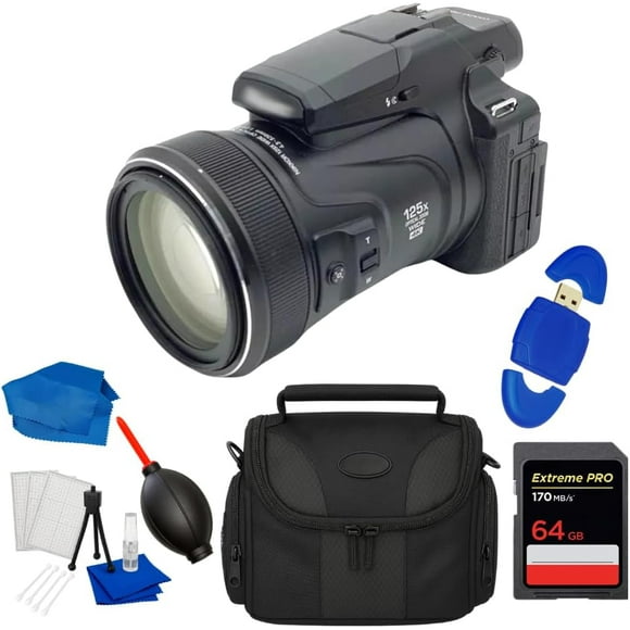Nikon COOLPIX P1100 Digital Camera 26541 Black - SD 64GB Extreme PRO 200MB, Medium Gadget Bag, Blower, Card Reader, Cleaning Cloth, Starter Kit (7PC Accessory Bundle)