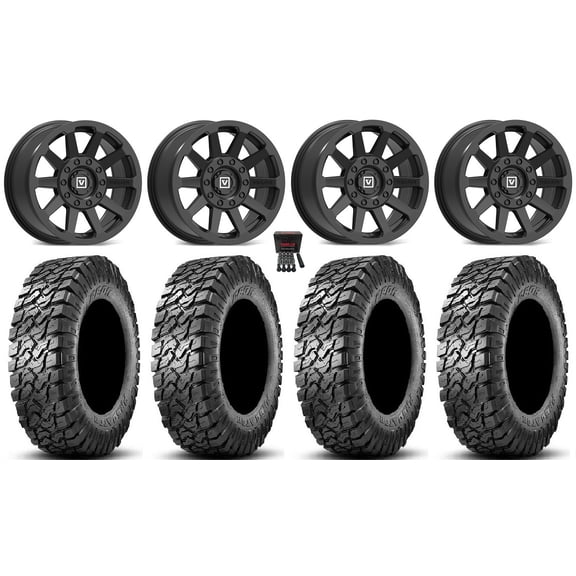 Valor V02 14" Wheels Black 30" Predator Tires Kawasaki Teryx Mule