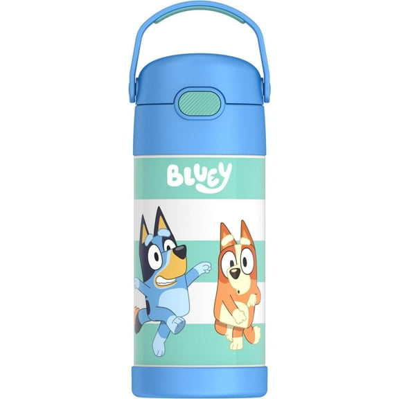 Thermos Kids Vacuum Insulated Funtainer Water Bottle with Flip Up Straw, 355ml, Bluey