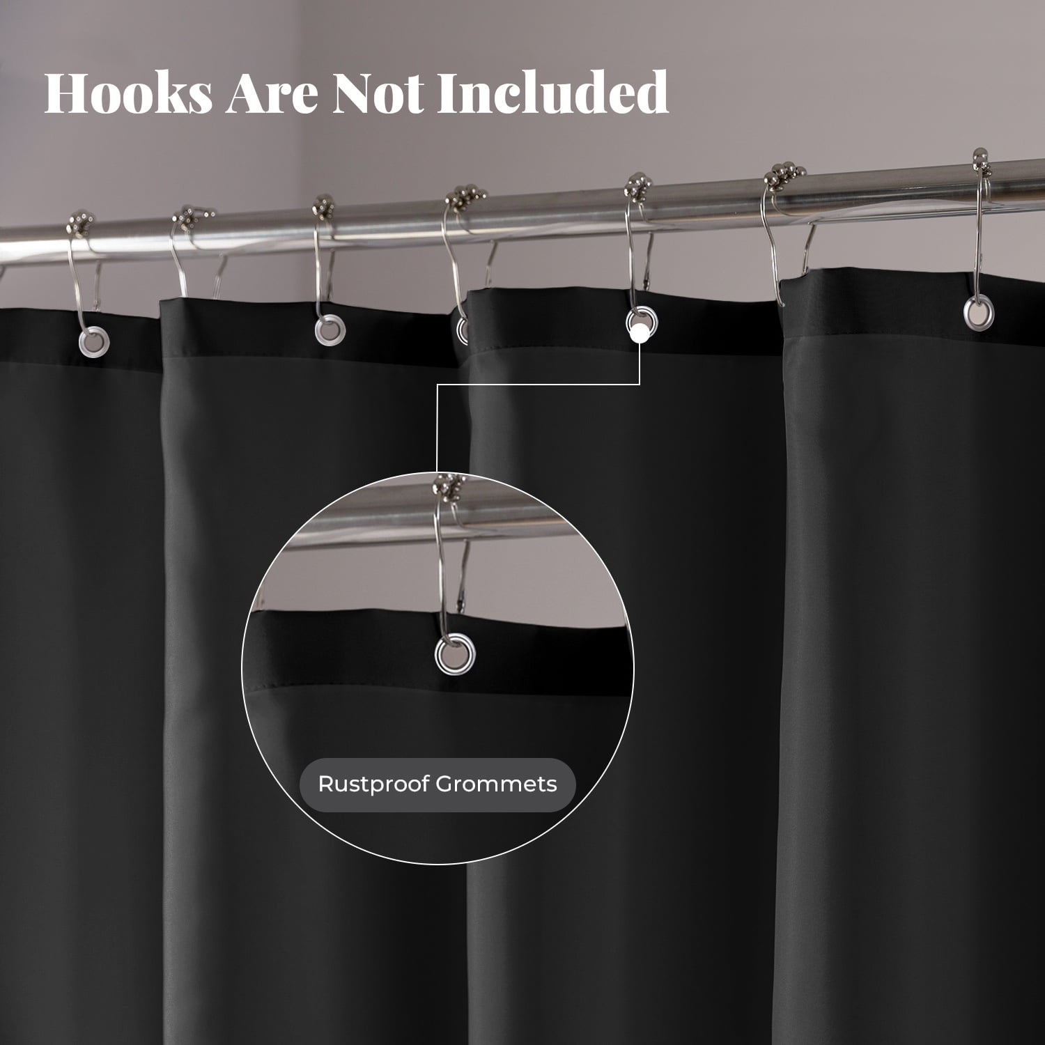 Yiannan Fabric Water-Repellent Stall Shower Curtain,Mold Resistant & Machine Washable Shower Curtain liner,36x72 Inches, Black