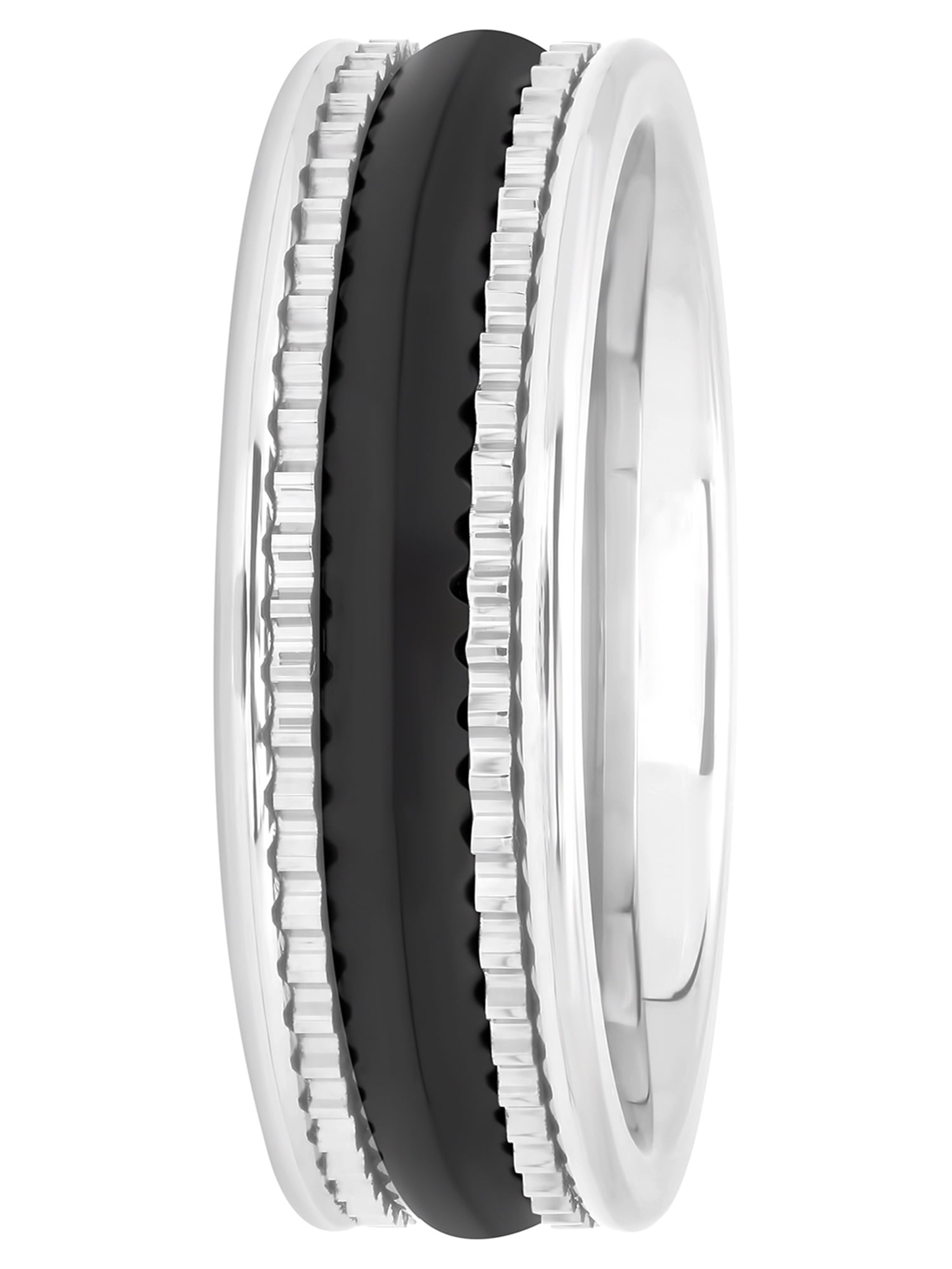 Men's Black and White Tungsten-Ceramic Ring, 7mm
