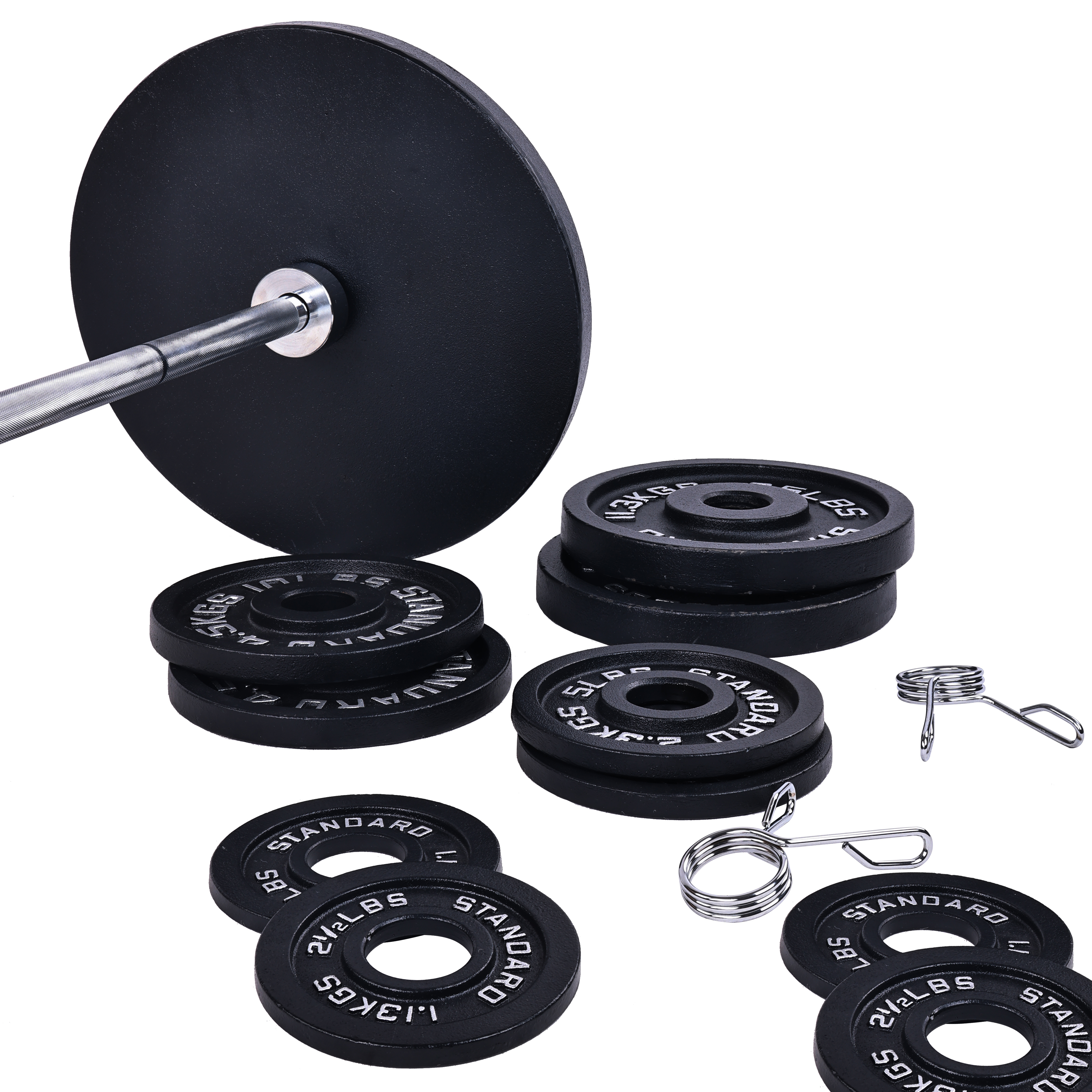 BalanceFrom Cast Iron Olympic Weight Including 7FT Olympic Barbell and Clips, 300-Pound Set (255 Pounds Plates + 45 Pounds Barbell), Multiple Packages - image 4 of 6