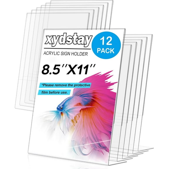 12pack 8.5x11 Acrylic, L Shape Clear Plastic, Menu Holder, Unbreakable Table Sign Holder for Restaurant, Office, School, Store and Home Use
