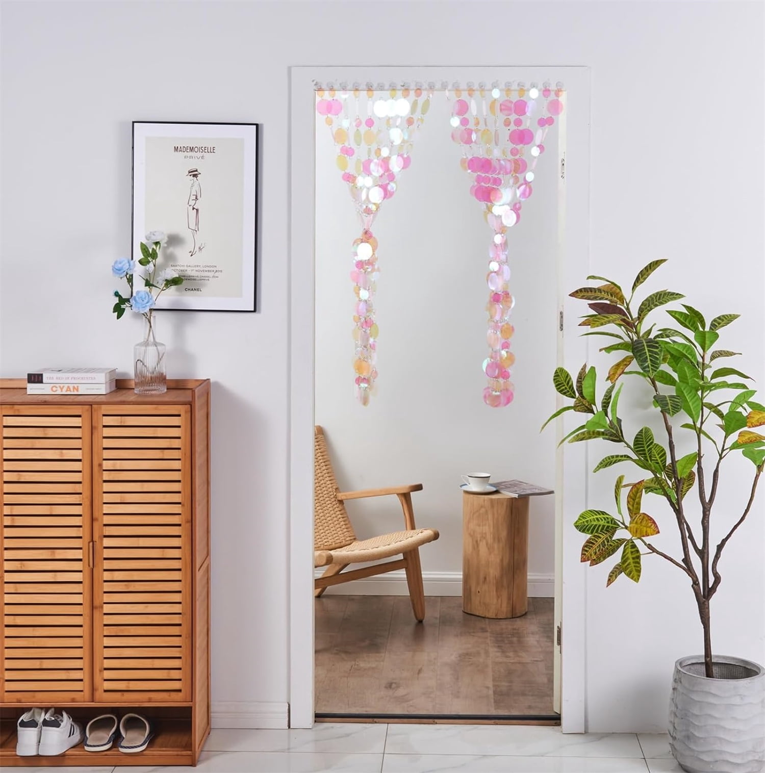 Pink Sequin Beaded Curtains,Iridescent Faux Crystal Bubble Doorway Beads Curtain,Window Door Curtains for Kids Bedroom Room Closet Divider and Wedding Party Backdrop Decoration,20 Pcs,3.3 ft