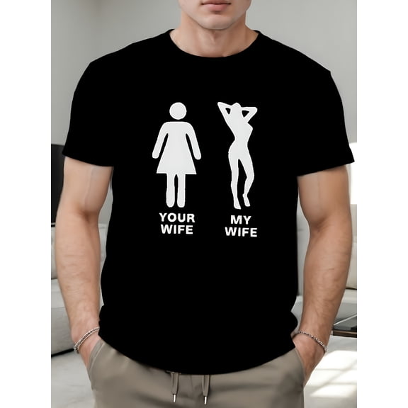 Your Wife Vs My Wife Print T Shirt Tees for Men Casual Short Sleeve T Shirt for Summer Open in New Tab.