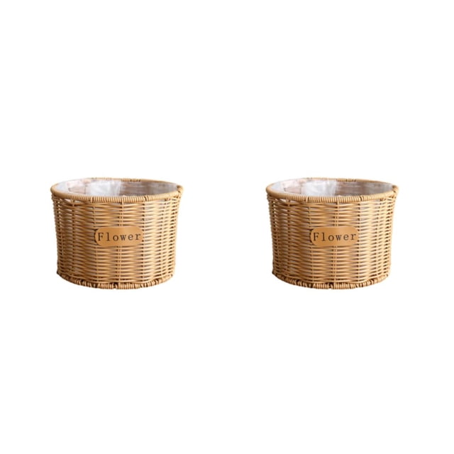 Bearachild Cesta de flores tejida, almacenamiento trenzado de ratán, maceta para plantas de jardín, maceta hecha a mano para boda, fiesta, tipo2/L 2piezas