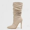 thumbnail image 4 of UngA Mid Calf Boots for Women Knee High Boots Women Pointed Toe Tall Boots Stiletto High Heel Long Boots Side Zipper Sexy Dress Boots Beige,6.5, 4 of 7