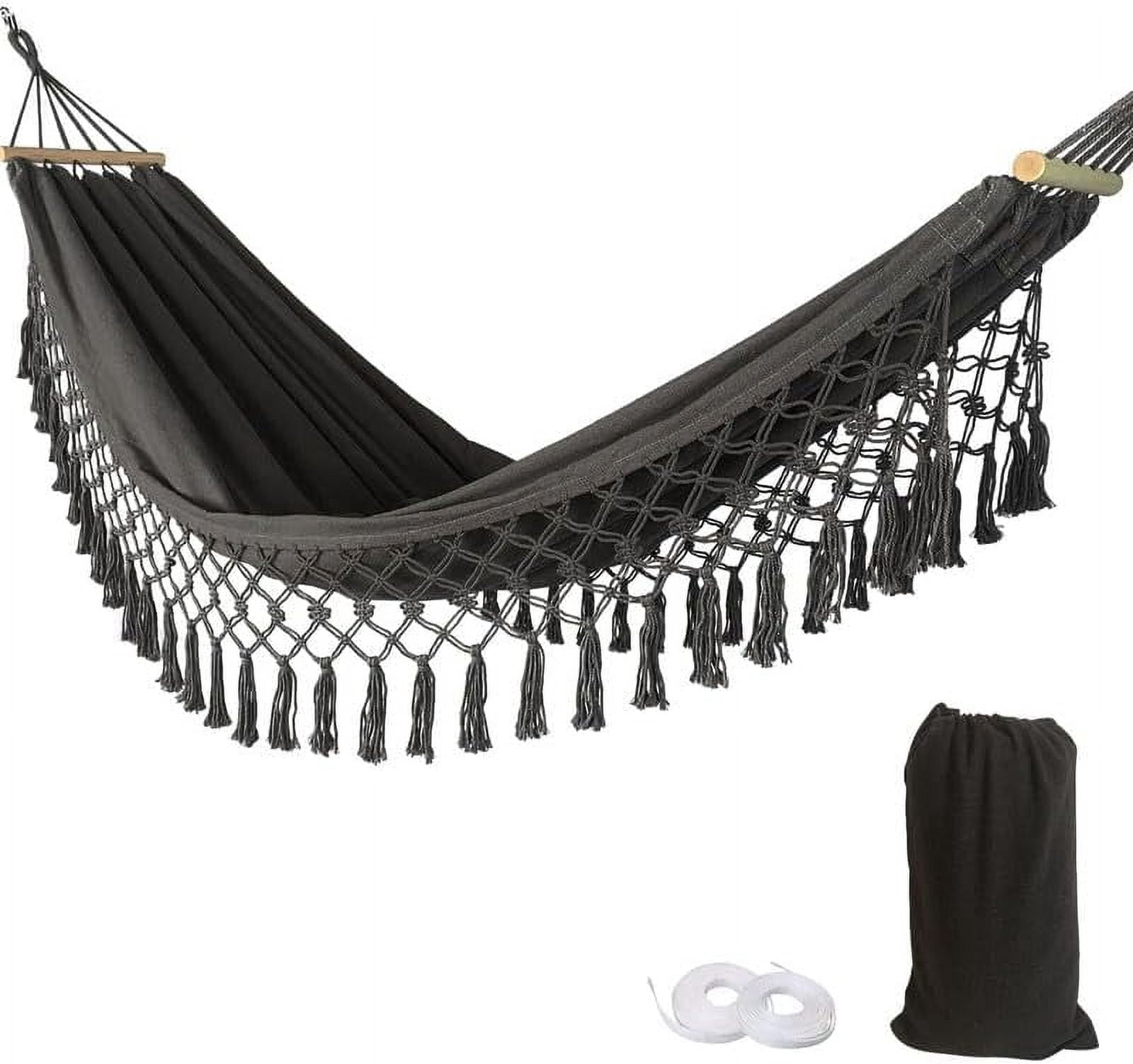 SHANNA Boho Hammock Camping Tassel Hammock for Patio, Yard, Beach Wedding Decor, Outdoor and Indoor, Hanging Hammock Swing,Gray