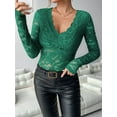 thumbnail image 2 of Women Long Sleeve Tops Shirts Dressy Hollow Out Crochet Lace Embroidered Blouses 2025 Fashion Green M, 2 of 5