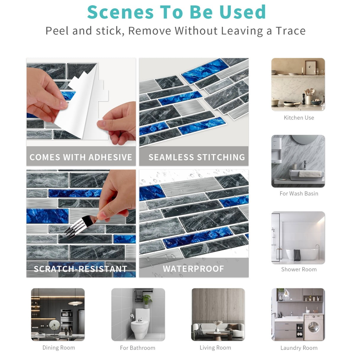 Peel and Stick Backsplash Wall Tiles,Self-Adhesive,Oil Proof,Waterproof, Removable Wall Panels for Kitchen & Bathroom,Modern Design, Easy Install (9.68x4.72 inch,48 Pack)