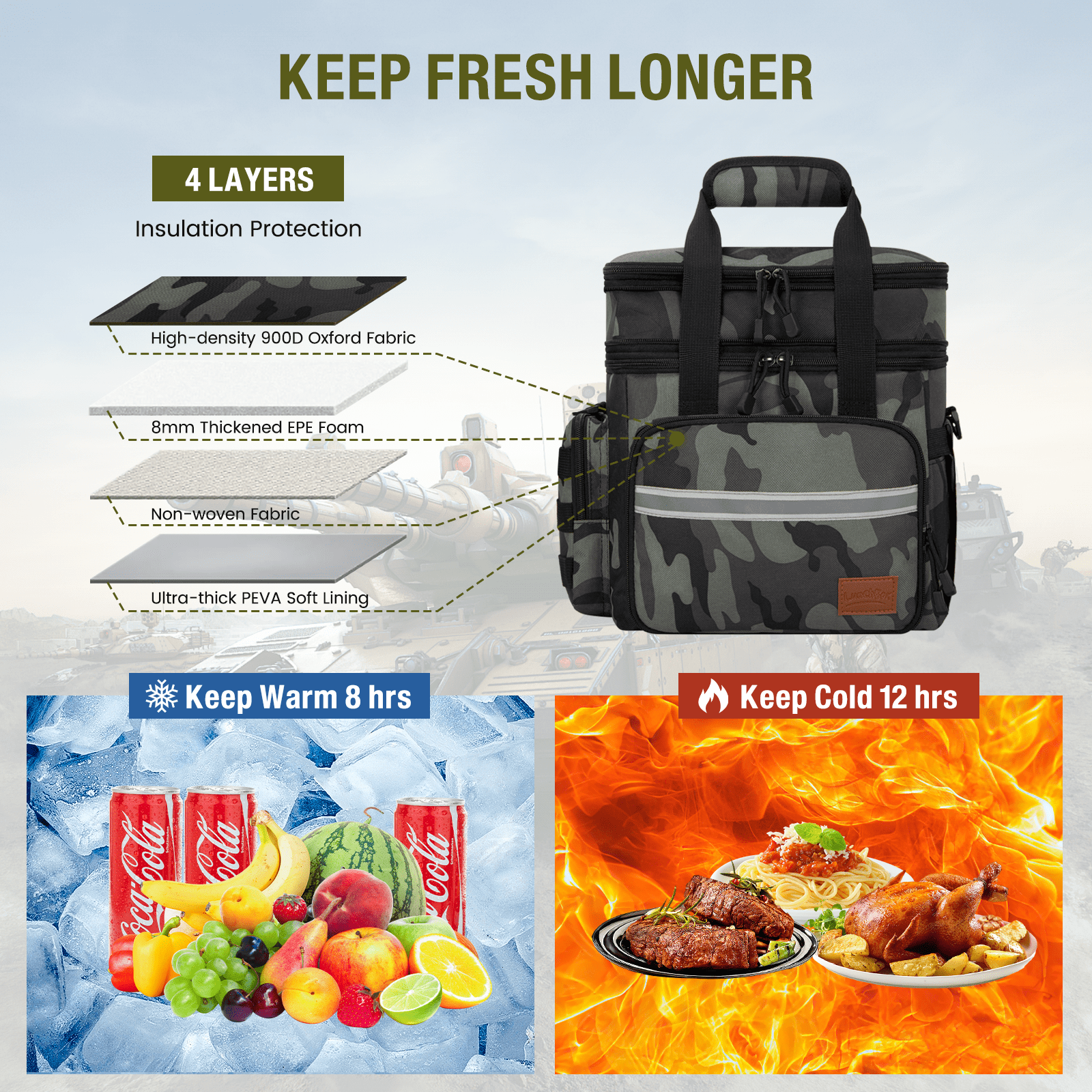 Expandable Insulated Lunch Bag with Leakproof Design - 24 Can Capacity, Double Deck Cooler Box with Adjustable Shoulder Strap & Side Pockets for Men & Women - Durable for Work, Travel, Outdoor