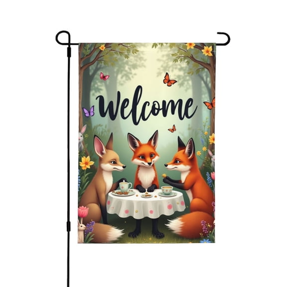 Spring Garden Flag Garden Flaggarden Flag For Outside Group Of Foxes Sitting Round Tble In Forest 12×18 In Double Yard Flag Outdoor Farmhouse Decoration Home Festival