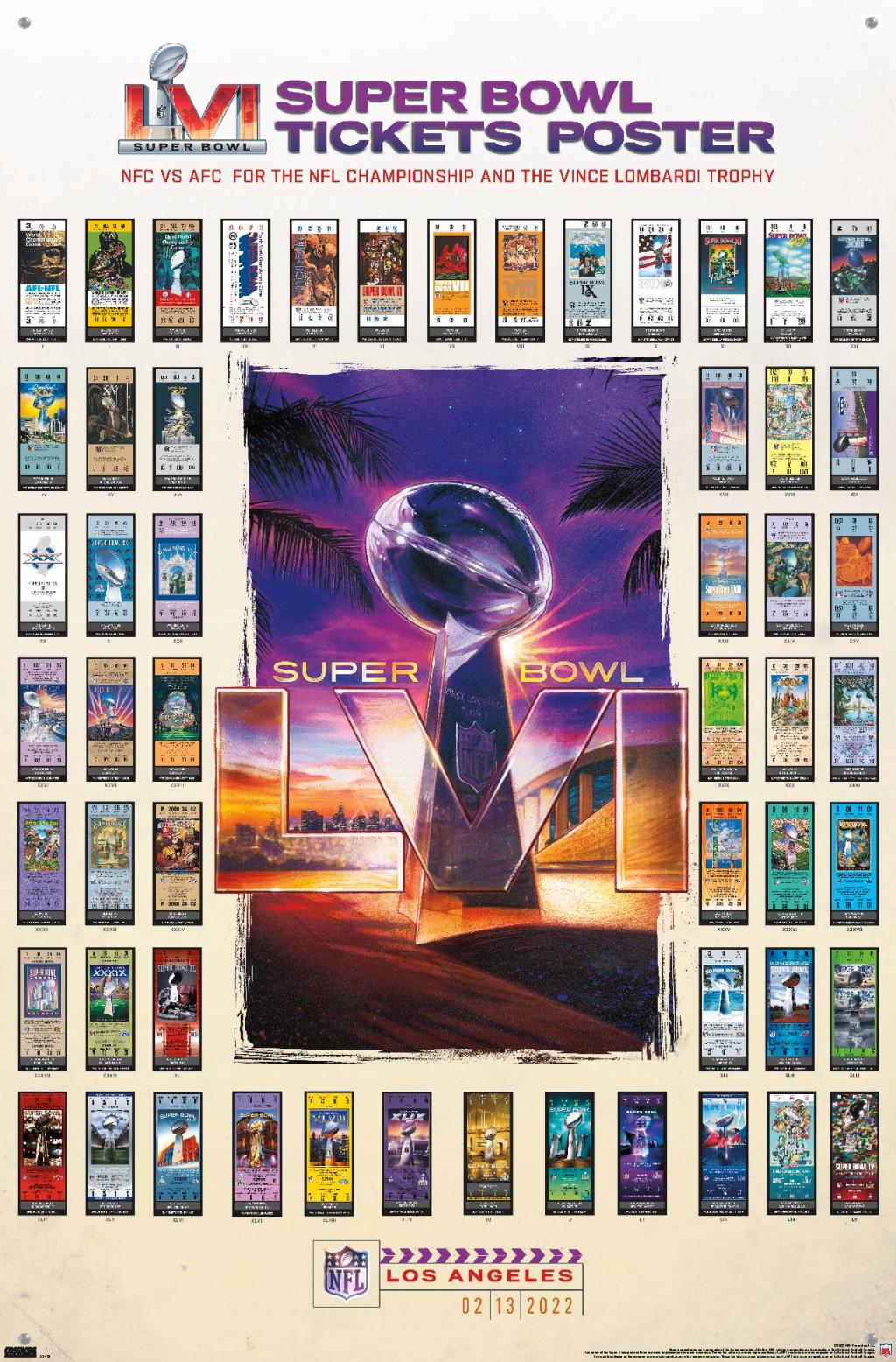 NFL League - Super Bowl LVI - Tickets Wall Poster with Pushpins, 22.375" x 34"