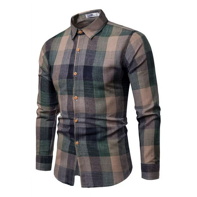 Camisa De Hombre A Cuadros Con Botones