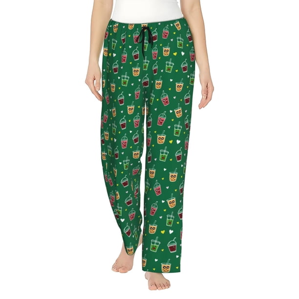 Fotbe Milk Tea Pantalones de Pijama para Mujer, Pantalones de Dormir, Pantalones Pj con Cordón y Bolsillos-Large