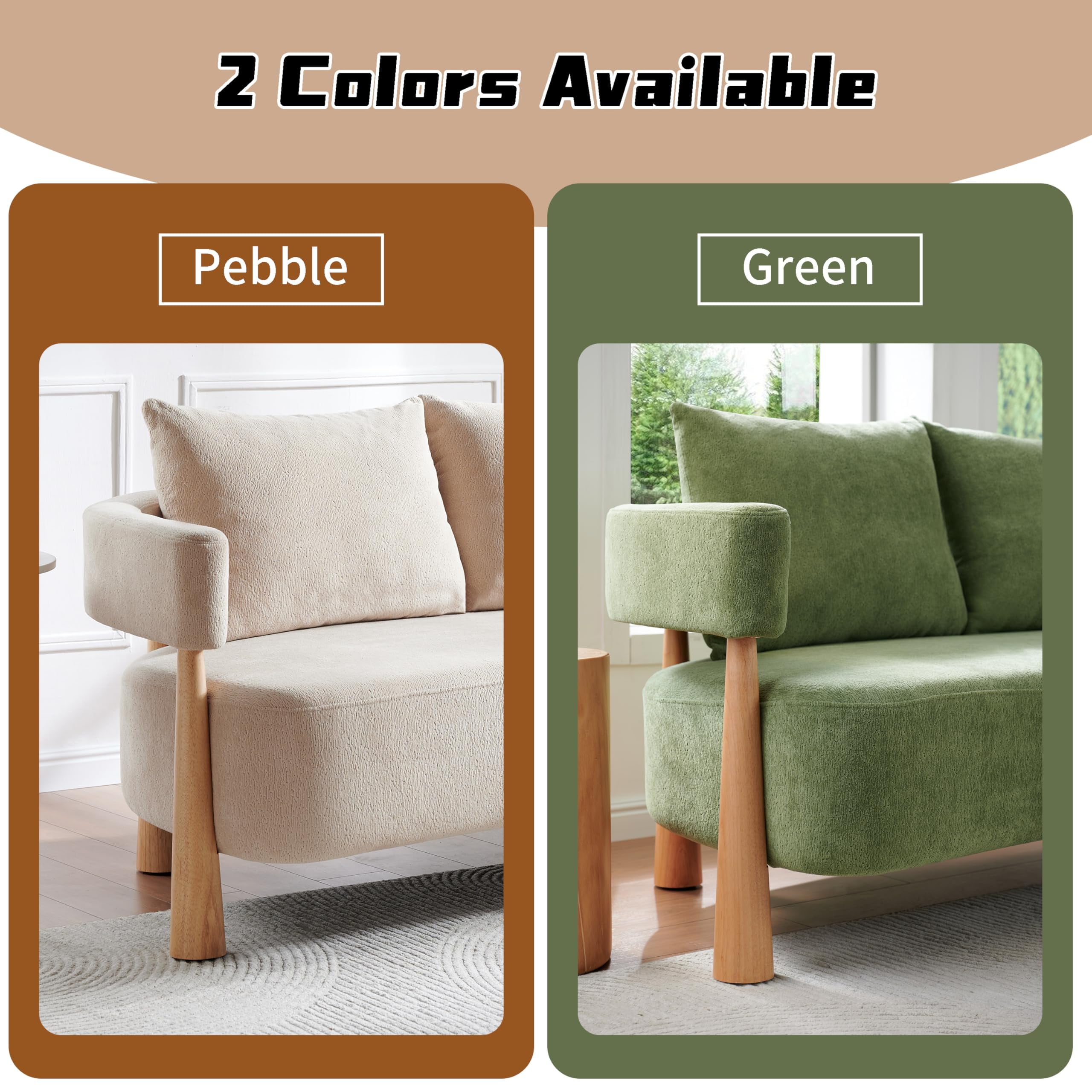 Loveseat Sofa with High-Resilience Cushions, Ergonomic Design with Arched Arms, Sturdy Hardwood Legs, Soft Velvet Upholstery, Includes Floor Protection Pads, Easy Assembly, Pebble