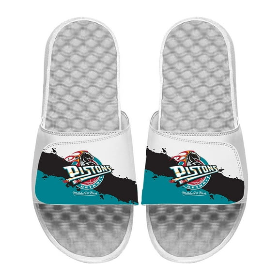 Men's ISlide x Mitchell & Ness  White Detroit Pistons Paint Stripe Slide Sandals