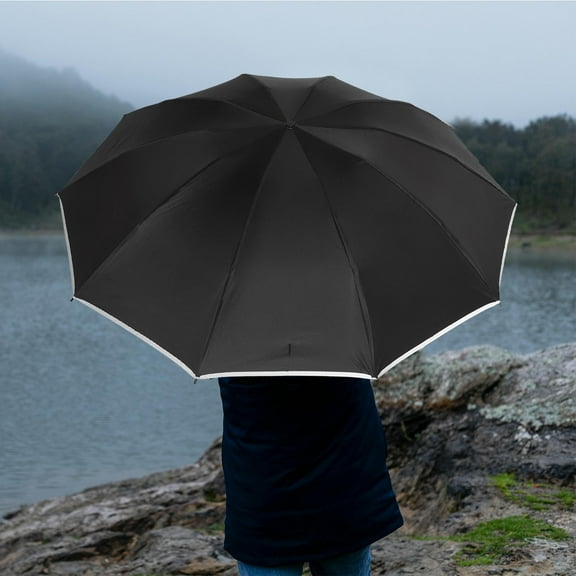WEUVEB Large Black Auto Open Close Umbrella with Plastic Iron Frame for Home and UV Sun