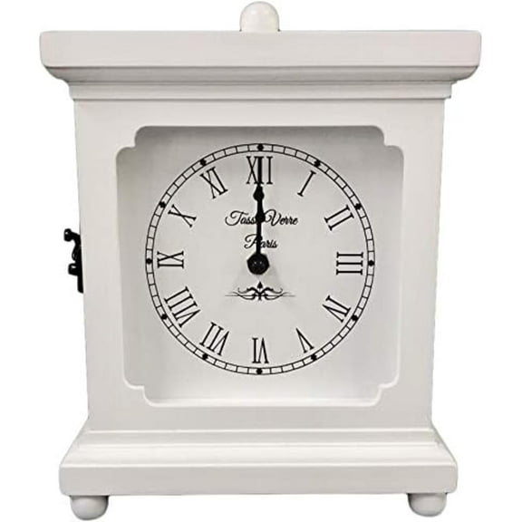 Tasse Verre White Clock for Shelf Table Or Desk - 9"x7"- Quiet