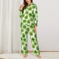 thumbnail image 2 of Pofeuu Green Kiwi Print Womens Pajamas Set Long Sleeve Sleepwear Button Down Nightwear Soft Pj Lounge Sets Button Down Pajamas Women-XX-Large, 2 of 7