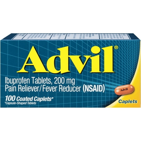 Advil Coated Caplets Pain Reliever and Fever Reducer, Ibuprofen 200mg, 100 Count, Fast-Acting Formula for Headache Relief, Toothache Pain Relief and Arthritis Pain (Best Way To Relieve Toothache Pain)