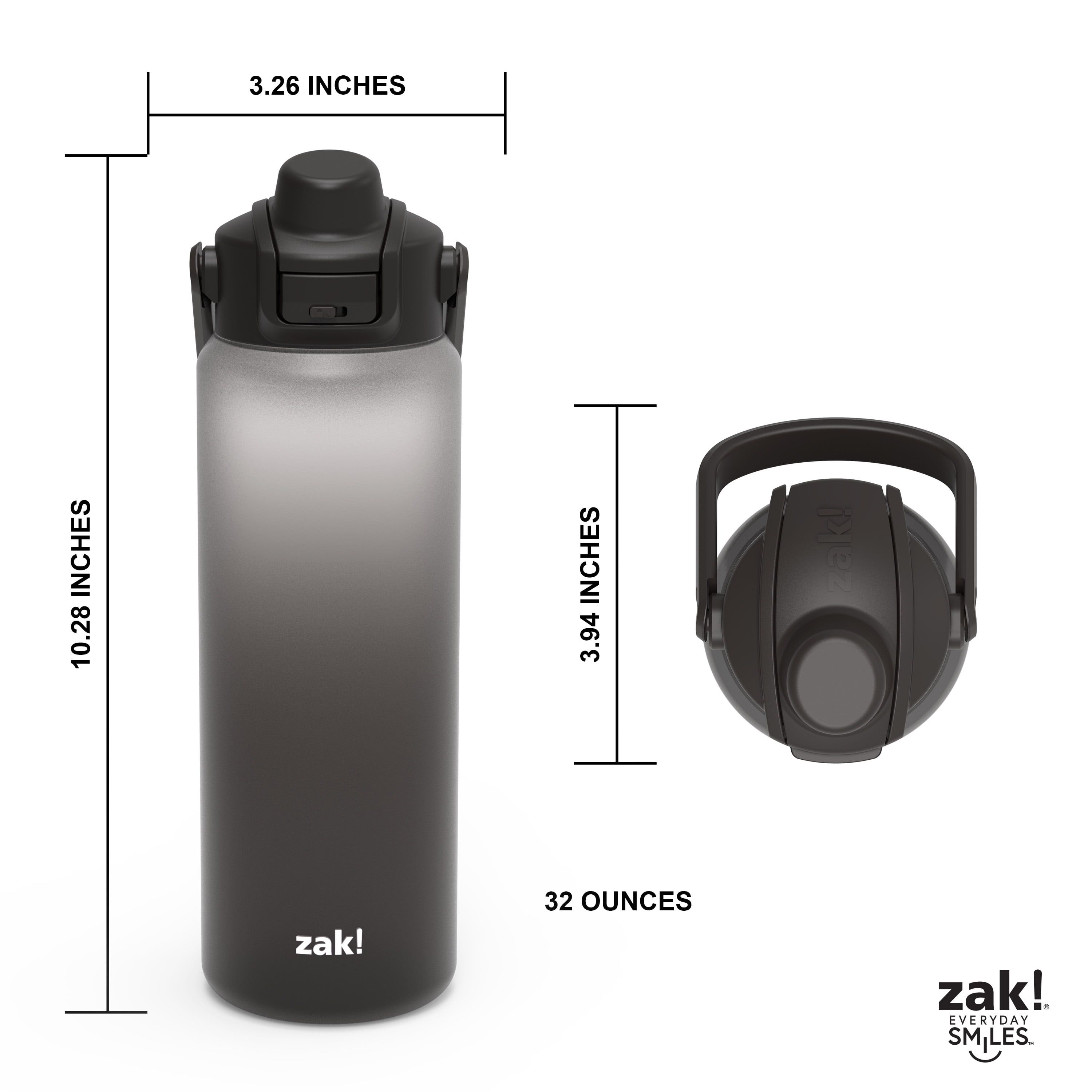 Zak Designs Soft Paint 32oz Durable Plastic Liberty Straw Water Bottle (Ombre Black)
