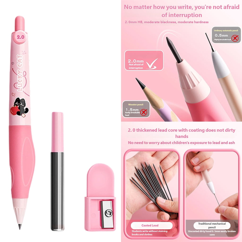 Mechanical Pencil With Ergonomic Grip 2.0mm Automatic Pencil with Sharpener Box of Refills For Writing Sketching