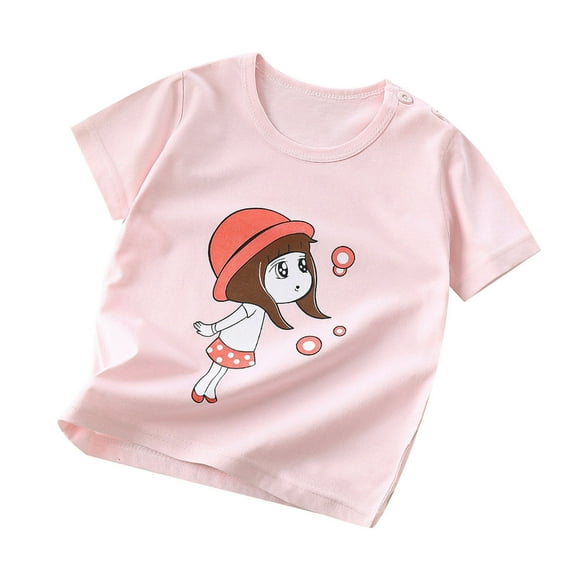 Atogsazn Toddler Cotton Graphic T-Shirt Baby Boys Girl Summer Clothes Casual Short Sleeve Comfortable Solid Color Print T-shirt Top 18-24 Months Pink