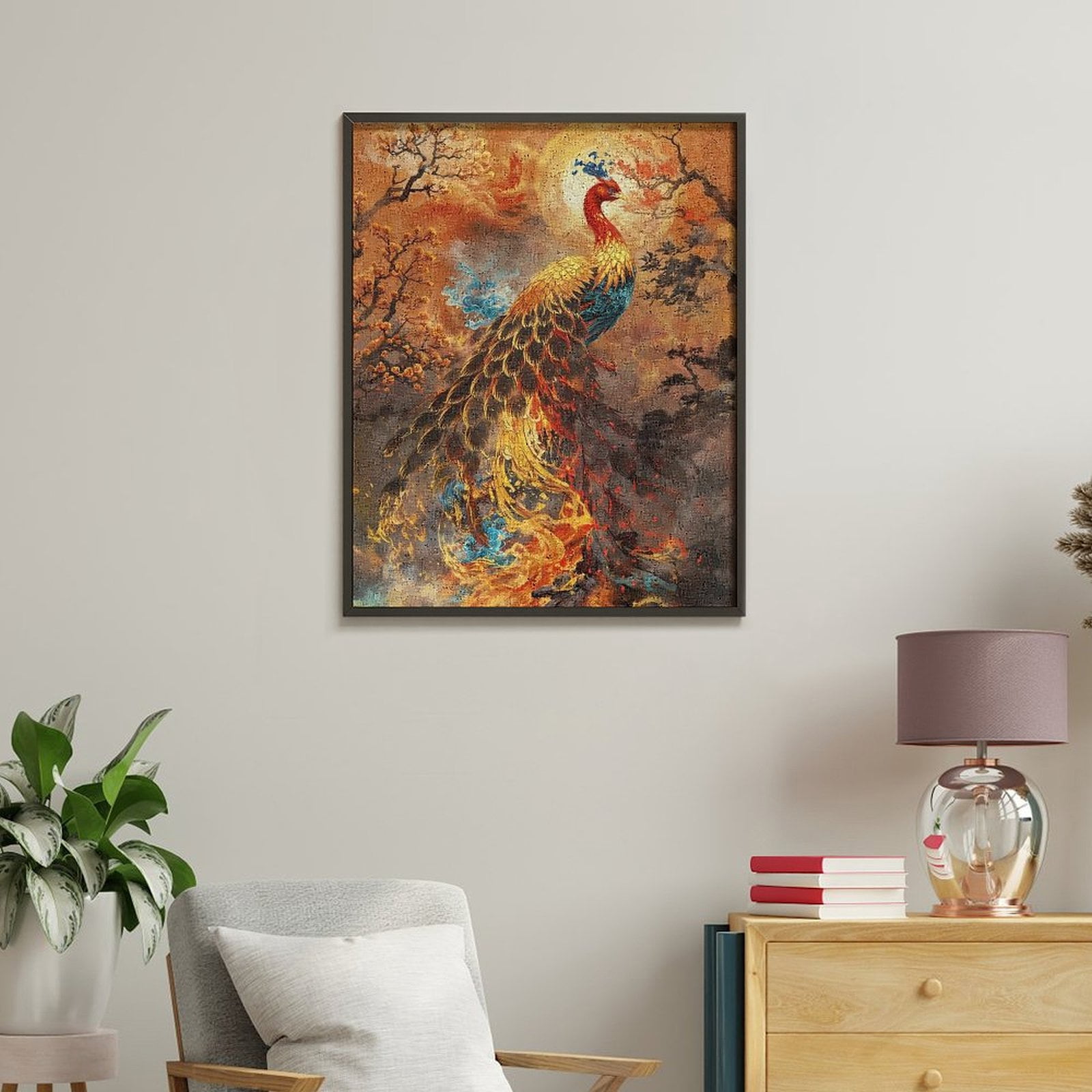 Paint by Numbers Kit for Adults, Phoenix Blossoms Golden Hues Art Paint by Numbers, Easy Paint by Numbers Kit for Adults Beginner, DIY Adult Paint by Number Kits on Canvas, Home Decor