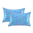 thumbnail image 2 of Haosy Satin Pillowcase for Hair and Skin Standard Cooling Silk Pillow Case with Envelope Closure Blue Stripes with Cute Flowers 20"x40", 2 of 9