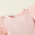 thumbnail image 5 of Kucnuzki Newborn Newborn Baby Girl Clothes Romper Shorts Set Fly Sleeve Pure Color Casuak Rompers Top Elastic Floral Mesh Panel Shorts Headband 3PCS Set Pink, 5 of 9