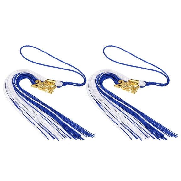 Uxcell 2 Pcs Graduation Tassel with 2024 Gold Charm, Graduation Cap Tassel 2024 Year , Navy blue and white