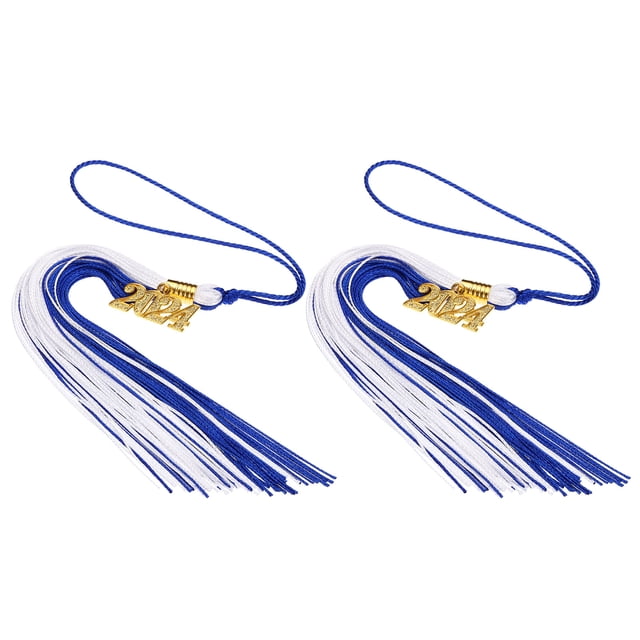 Uxcell 2 Pcs Borlas de Graduación con Charm Dorado 2024, Borlas de Gorro de Graduación Año 2024, Azul marino y blanco