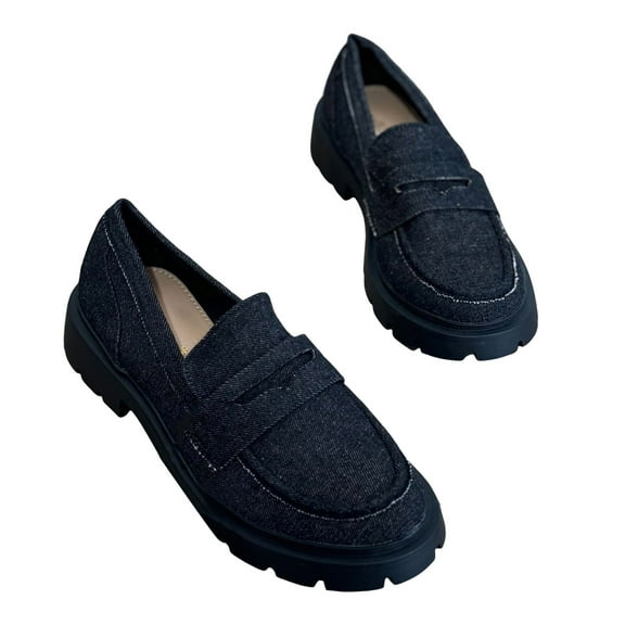Mostsola Denim Loafers for Women Platform Heeled Lug Sole Slip on Business Casual Shoes