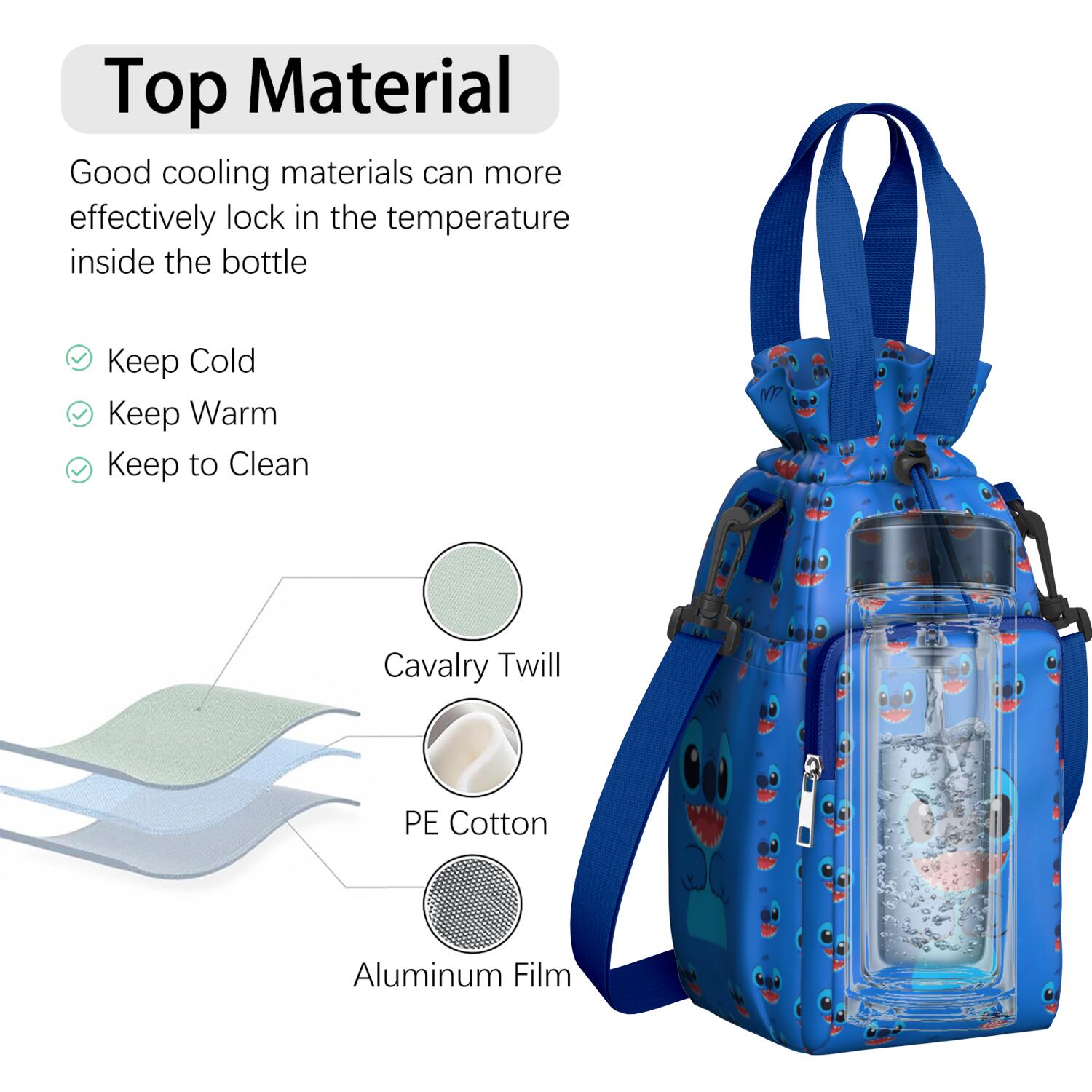 Insulated Cartoon Water Bottle Carrier Bag Sleeve with Strap Crossbody for 20/24/32/40oz Tumbler,Cartoon Movie Water Bottle Holder Sling Bag with Pocket Gifts for Women Men Adults