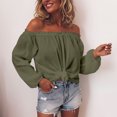 thumbnail image 4 of jowamay Off The Shoulder Shirts for Women Ruffle Summer Flowy Cotton Linen Blouses Loose Fit Fashion Tops for Travel, 4 of 8
