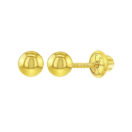 14k Yellow Gold Classic Little Ball Screw Back Baby Toddlers Girls Earrings