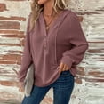 thumbnail image 6 of UoCefik Oversized Sweatshirt for Women Long Sleeve Waffle Trendy Knit Drawstring V-Neck Hoodies Fall Hooded Buttons Pullover Casual Western Plus Size Sweaters Purple XL, 6 of 6