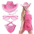 thumbnail image 1 of 3 piezas de sombrero de vaquero con estampado de vaquero rosa, gafas con forma de corazón, pañuelos de vaquero de cachemira, sombrero de vaquera, lentejuelas, Halloween, 1 of 5
