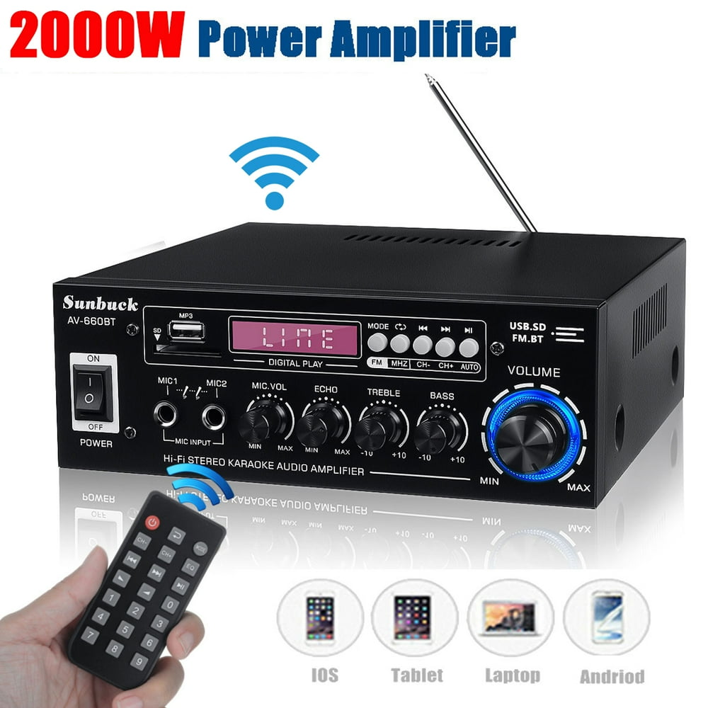 1200W Power Amplifier with bluetooth Stereo Audio HiFi Amp FM/USB/SD
