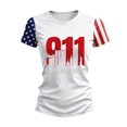 thumbnail image 5 of Domzest Womens Never Forget Patriotic T-Shirt 9/11 25th Anniversary Shirt Short Sleeve Crew Neck USA Flag Graphic Tee White M, 5 of 6