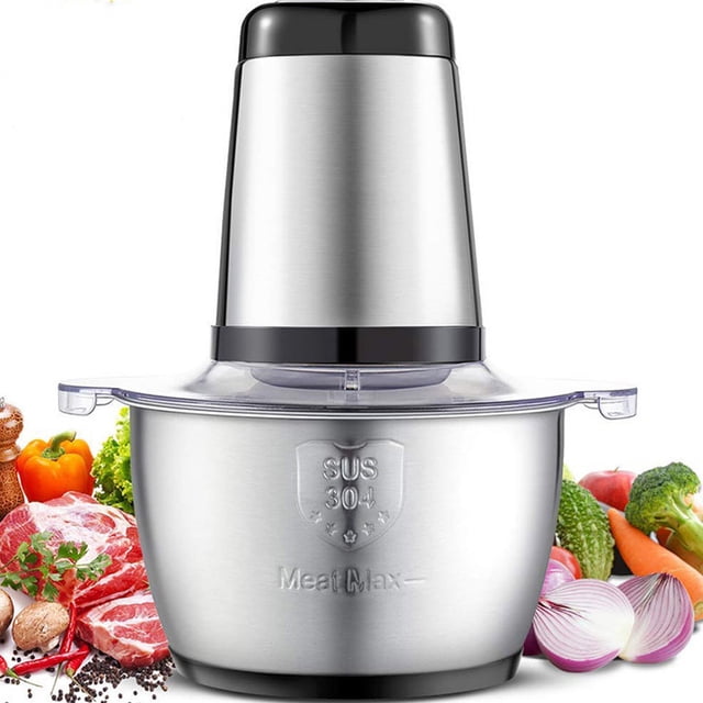Picadora eléctrica de acero inoxidable con capacidad de 2L, cortadora de procesador de alimentos de 2 velocidades, 350W