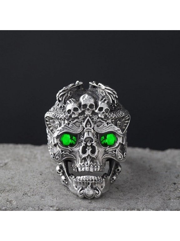 Skull Ring,Gothic Skull Head Ring for Men,Punk Demon Skull Dragon Ring Hip Hop Grim Reaper Skeleton Ring for mens,Vintage Retro Viking Rock Skeleton Jewelry