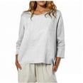 thumbnail image 2 of EchfiProm Womens Casual Tops White Crew Neck Shirts Cotton Linen Loose Blouse Long Sleeve for Women Solid, 2 of 8