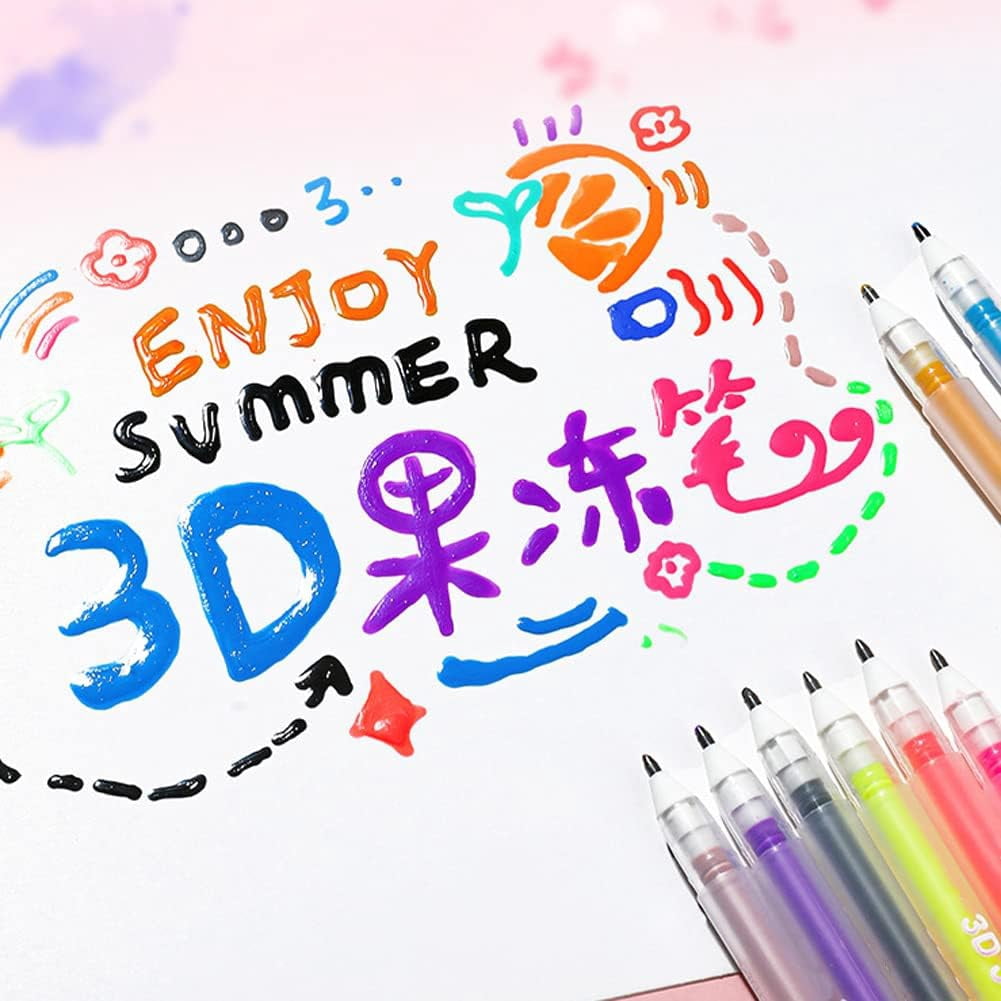 3D Jelly Pens Set, Gel Ink Pen Marker Pens for Lettering, Drawing, Ornaments, Journaling, DIY Painting Glossy Jelly Ink Pen, Colorful Pen Highlighters Markers (6 Colors)