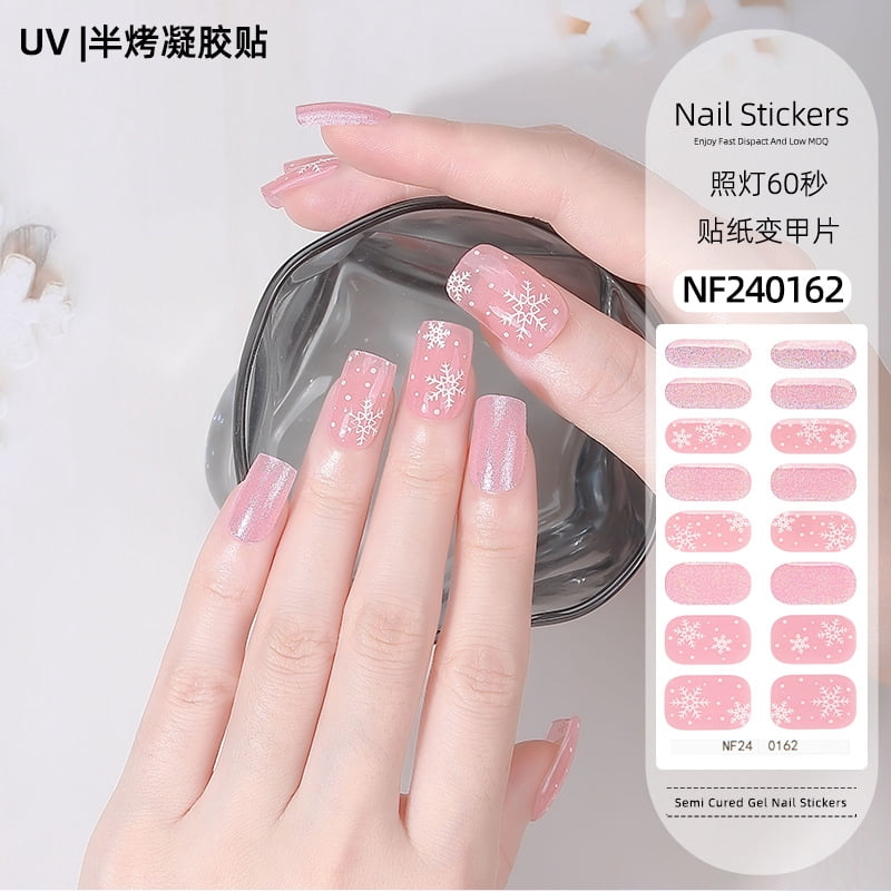 Gel Nail Art Stickers, Gradient Onion Powder Smudge, Icy French UV Half-Baked Nail Stickers - NF240162
