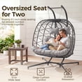 thumbnail image 4 of RADIATA Double Egg Chair with Stand, 2 Person Egg Chair Outdoor Swing for Patio Garden, Handwoven Wicker Swing Egg Chair with 5-Inch Thick Cushion & Cover, 670lbs Capacity, Light Gray, 4 of 11