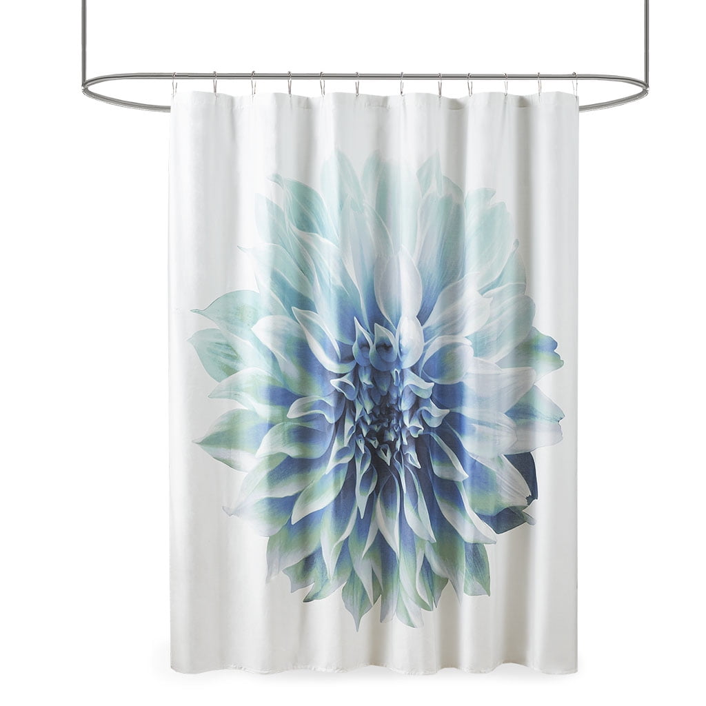 MAYEERTY Printed Floral 100% Cotton Shower Curtain, 72" x 72", Machine-Washable, Aqua